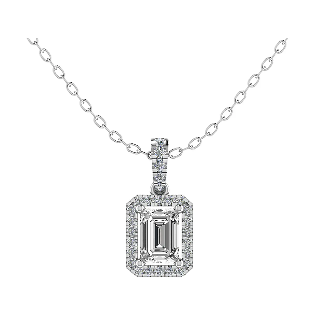 Emerald Cut Diamond Halo Pendant
